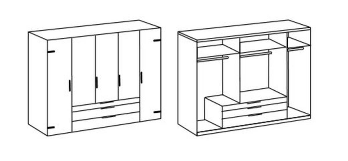 Drehtürenschrank mit Laden 250cm Detroit, Eiche/Graphit - Eichefarben/Graphitfarben, Basics, Holzwerkstoff (250/216/58cm) - MID.YOU