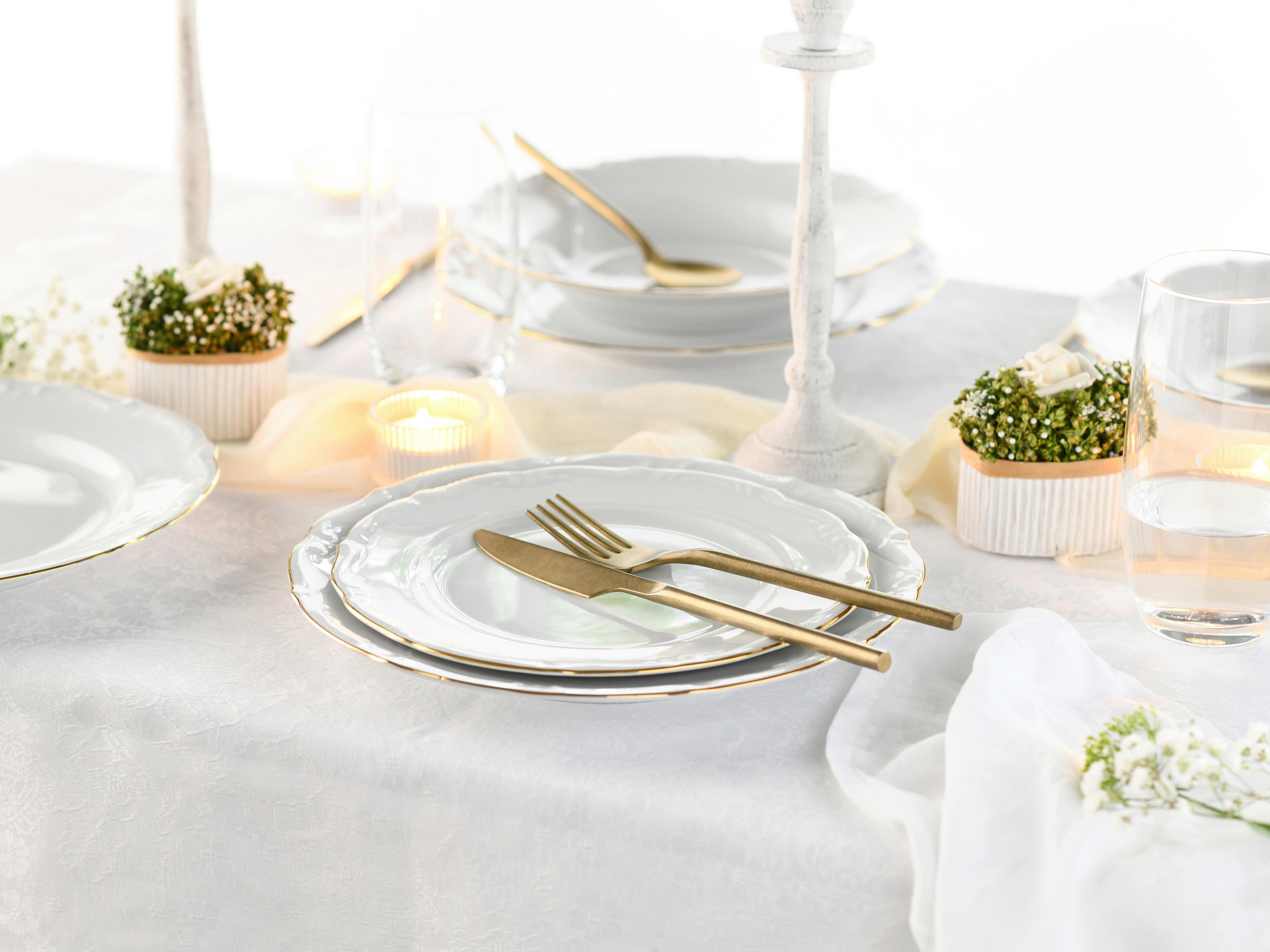 Kombiservice Maria Theresia Weiß, Goldfarben L: 44 cm - Goldfarben/Weiß, Basics, Keramik (44/28/33cm) - Creatable