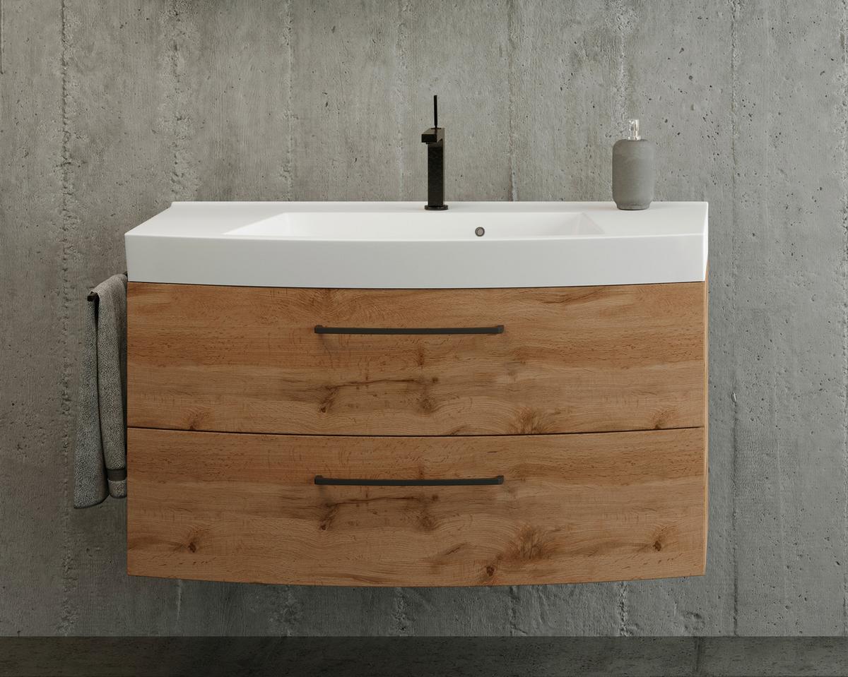 Badmöbel-set Manchester B: 130 Cm Eiche Wotan Dekor - Eichefarben/Weiß, MODERN, Keramik/Holzwerkstoff (130cm) - Held
