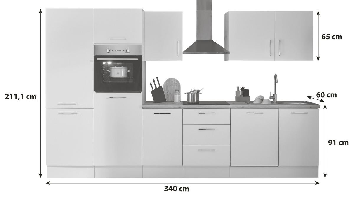 Küchenblock Turin Weiß/Eiche Dekor B: 340 cm - Weiß/Eiche Artisan, Basics, Holzwerkstoff (340cm) - P & B