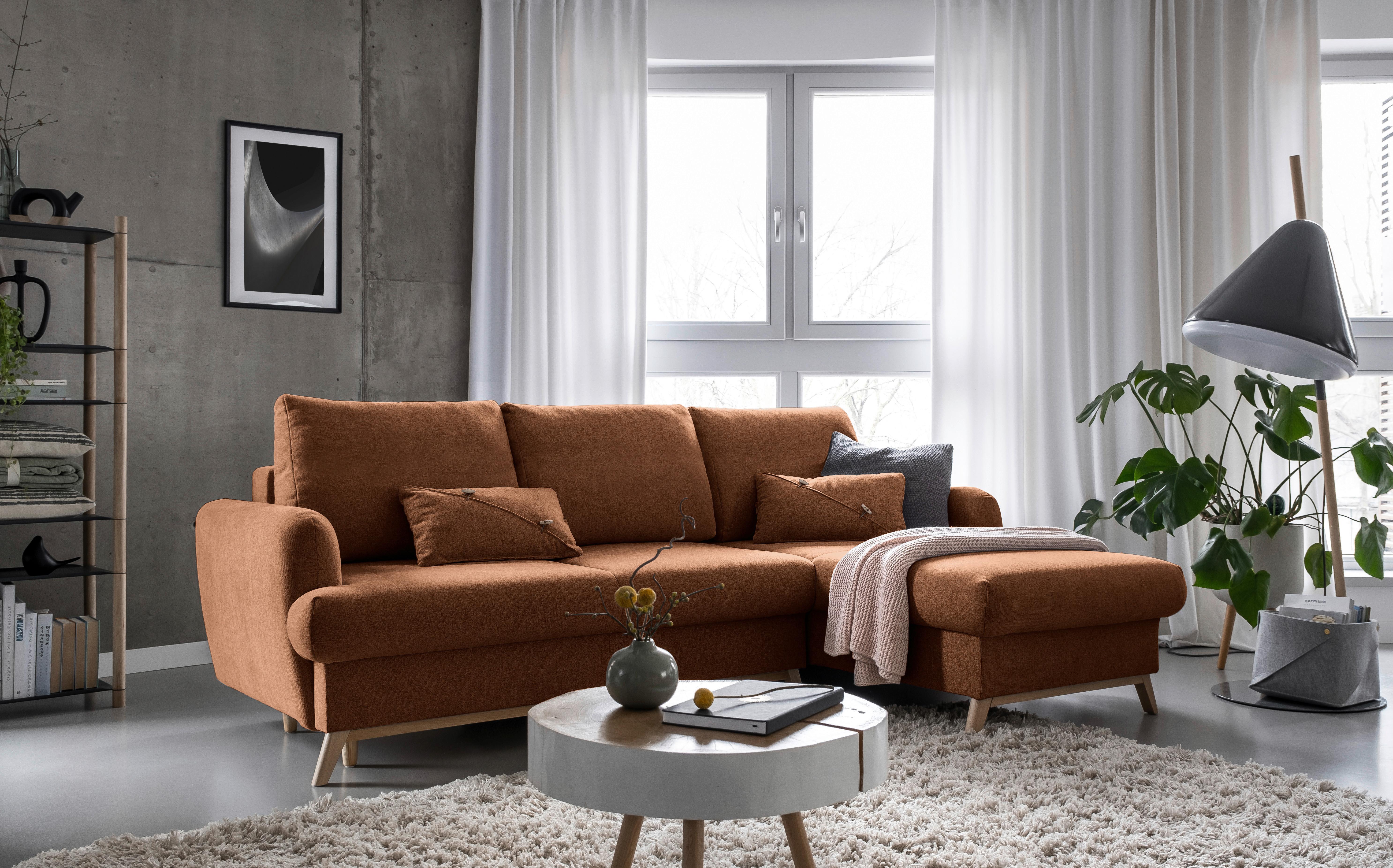 Ecksofa Scandic Lagom Rot S: 235x157 cm - Terracotta/Naturfarben, Textil (235/157cm) - MID.YOU
