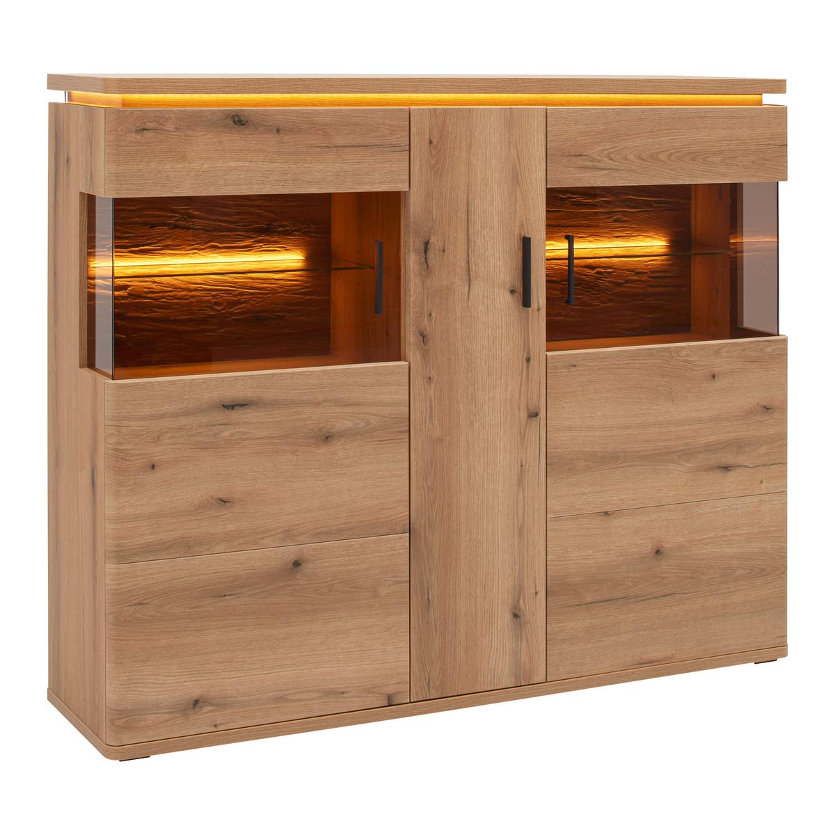 VYSOKÁ KOMODA ALAMEDA -EXKLUSIV- - barvy dubu/antracitová, Moderní, kov/kompozitní dřevo (150/124/38cm) - Mömax