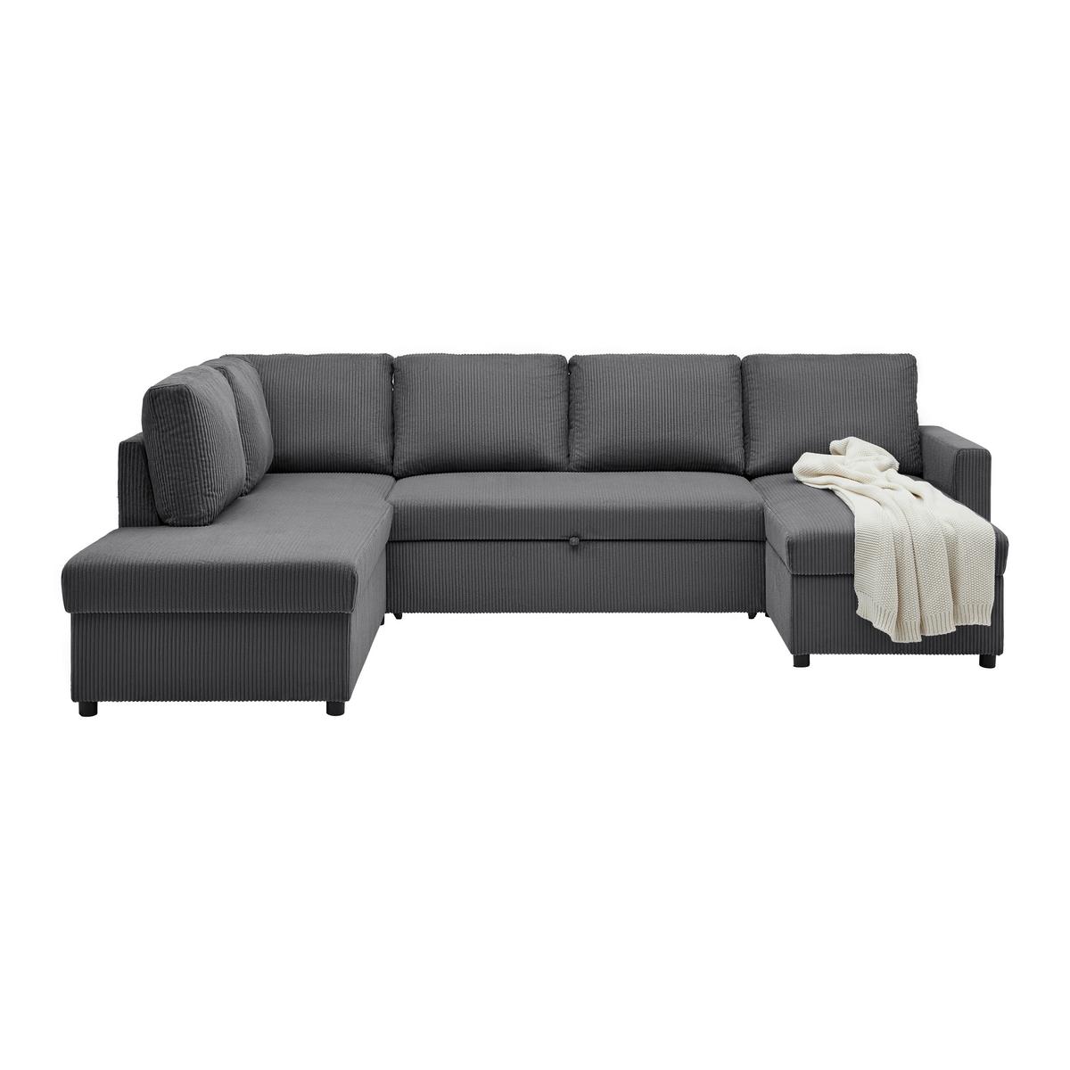 Sedací souprava MARTINA U, levá, antracitový manšestr - antracitová, Moderní, kov/dřevo (204/276/146cm) - Mömax