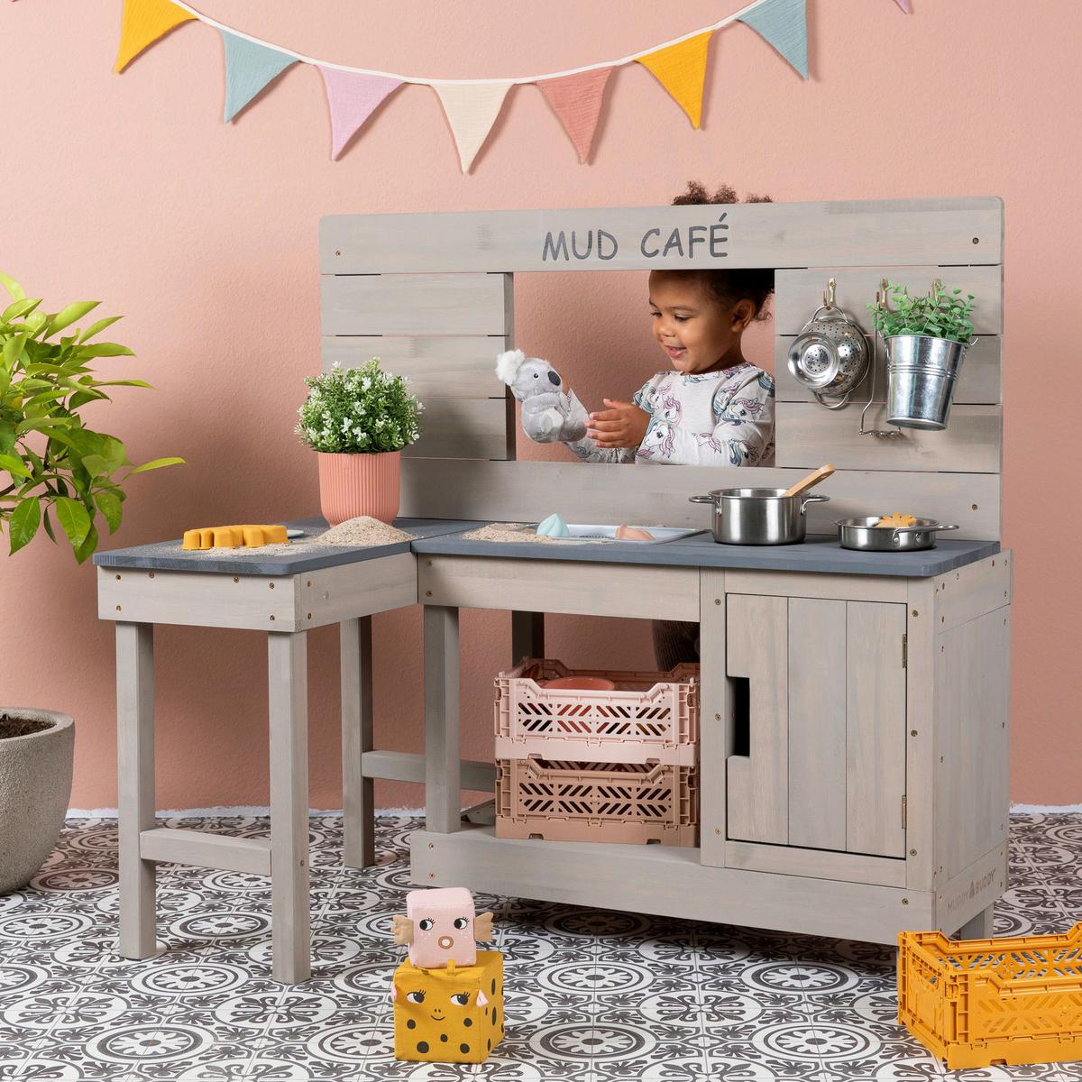 Matschküche Coffee Corner Holz, LxBxH: 100x60x95 cm - Hellgrau, Basics, Holz (100/60/95cm) - MUDDY BUDDY