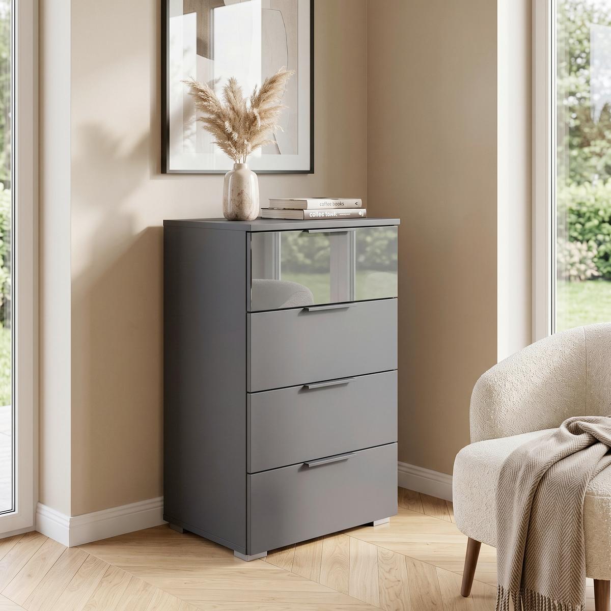 Kommode Skyla grau, 81 cm - Alufarben/Grau, MODERN, Glas/Holzwerkstoff (40/81/42cm) - Rauch Möbel