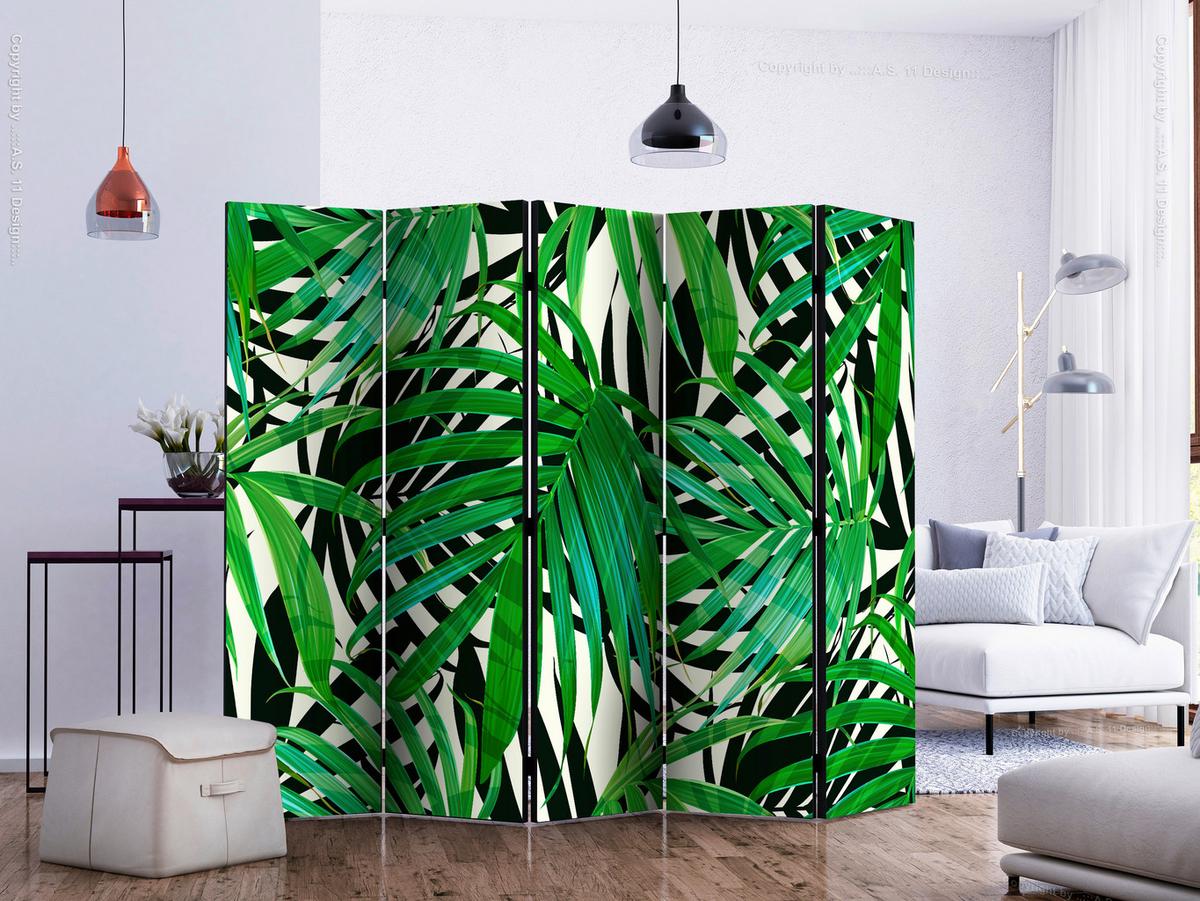 Paravent Grün Weiß B: 225 Cm - Weiß/Grün, Basics, Holz/Textil (225/172/3cm) - artgeist