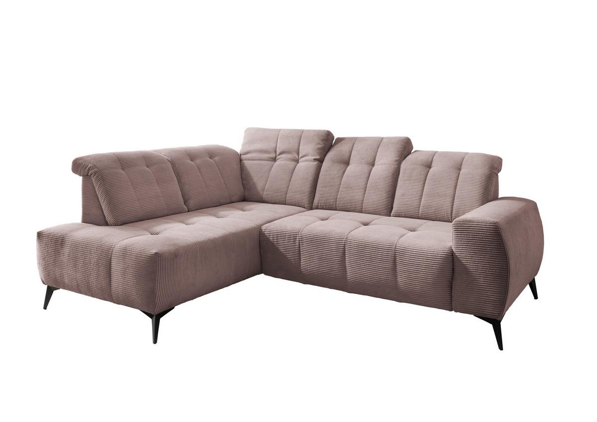 Ecksofa Mit Usb Anschluss Sano, Rosa, S: 200x261 Cm - Schwarz/Rosa, MODERN, Textil (200/261cm) - Livetastic