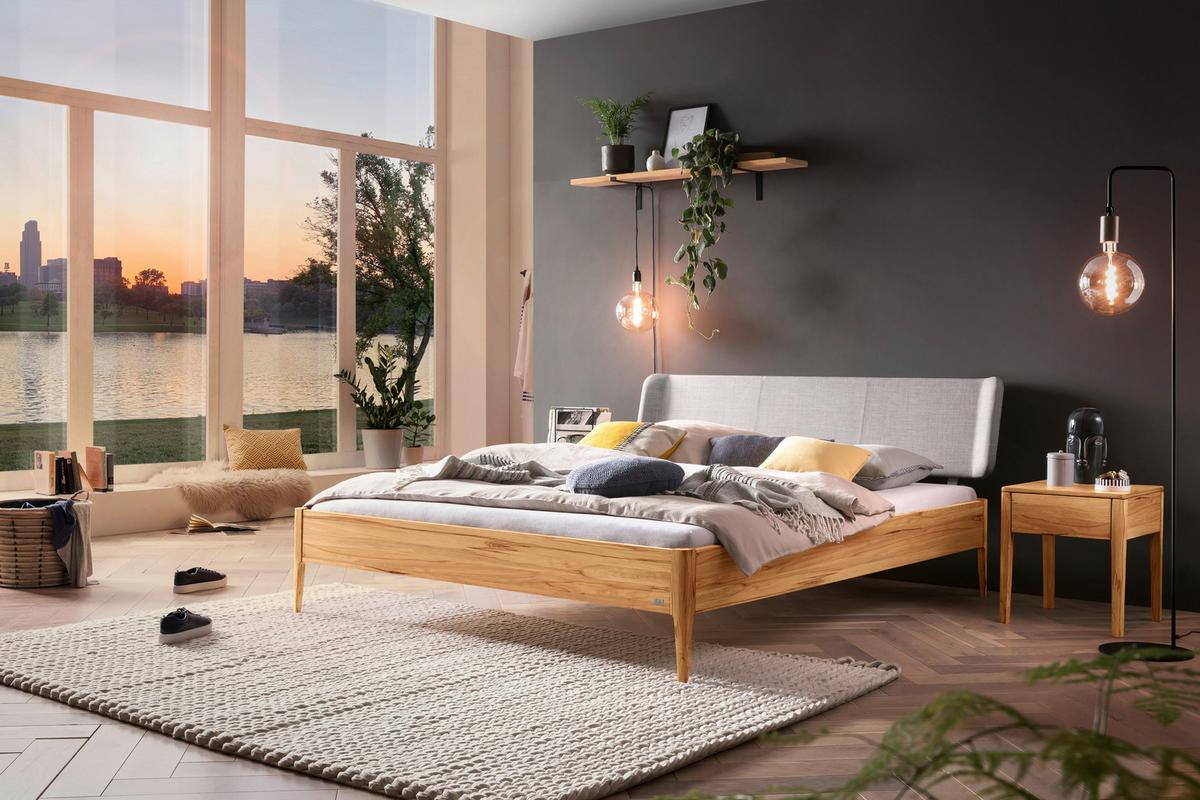 Bett Pienza Buchefarben 140x200 Cm - Buchefarben/Hellgrau, MODERN, Holz/Textil (140/200cm) - Hasena