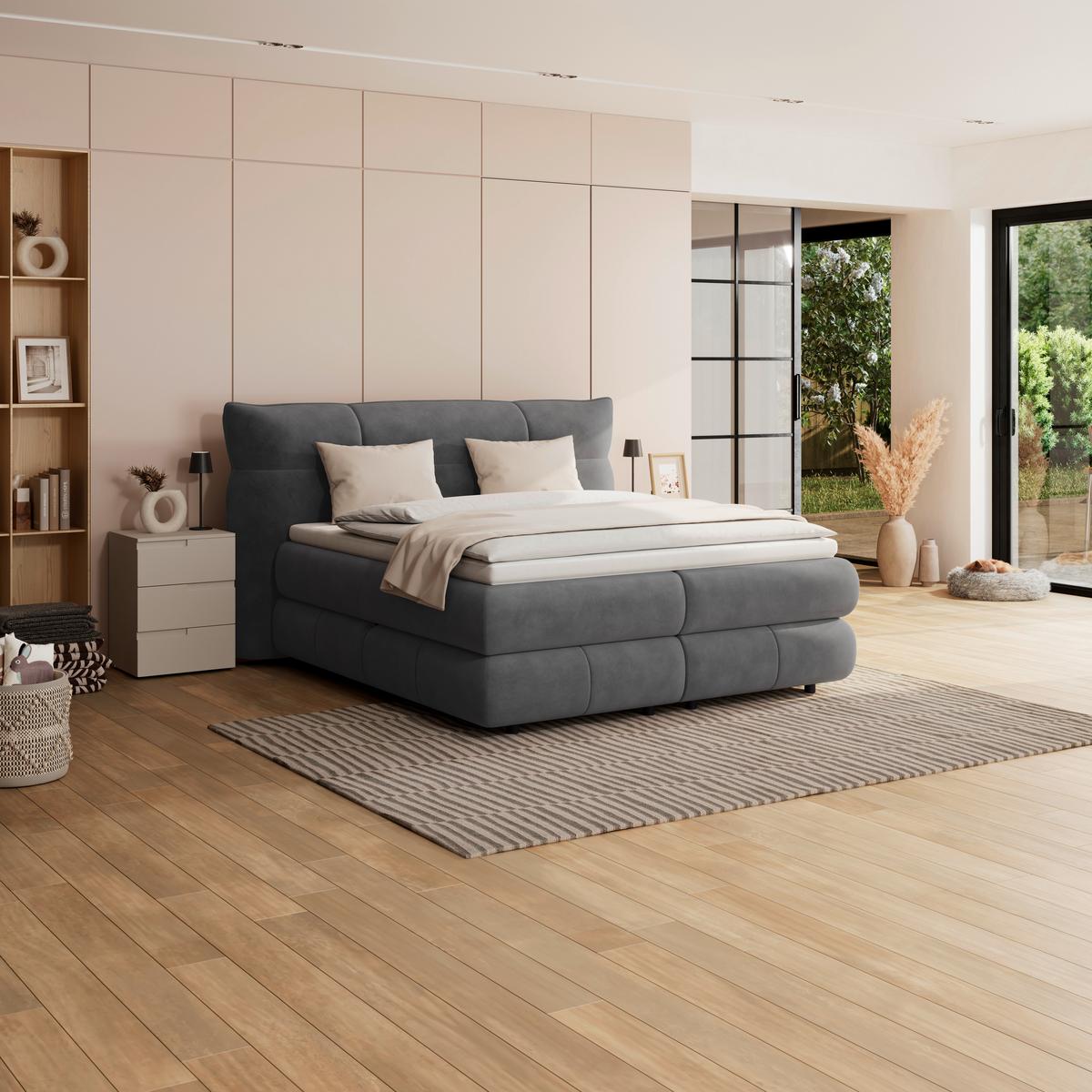 Boxspringbett Carmelo Anthrazit 180x200 H5 - Anthrazit/Schwarz, Trend, Textil (180/200cm)