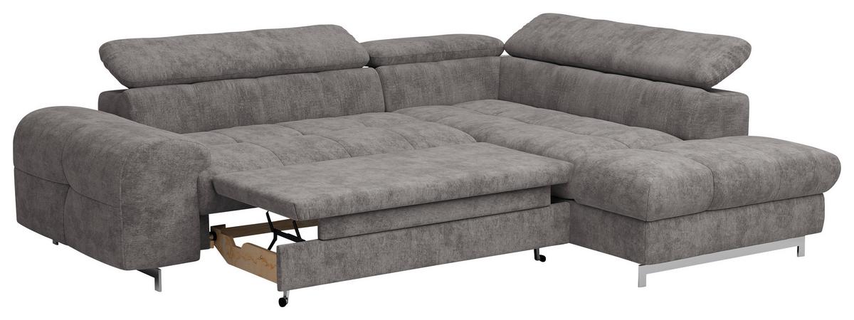 Ecksofa Mit Schlaffunktion Cloud + Grau - Chromfarben/Graubraun, KONVENTIONELL, Textil (257/206cm) - Livetastic