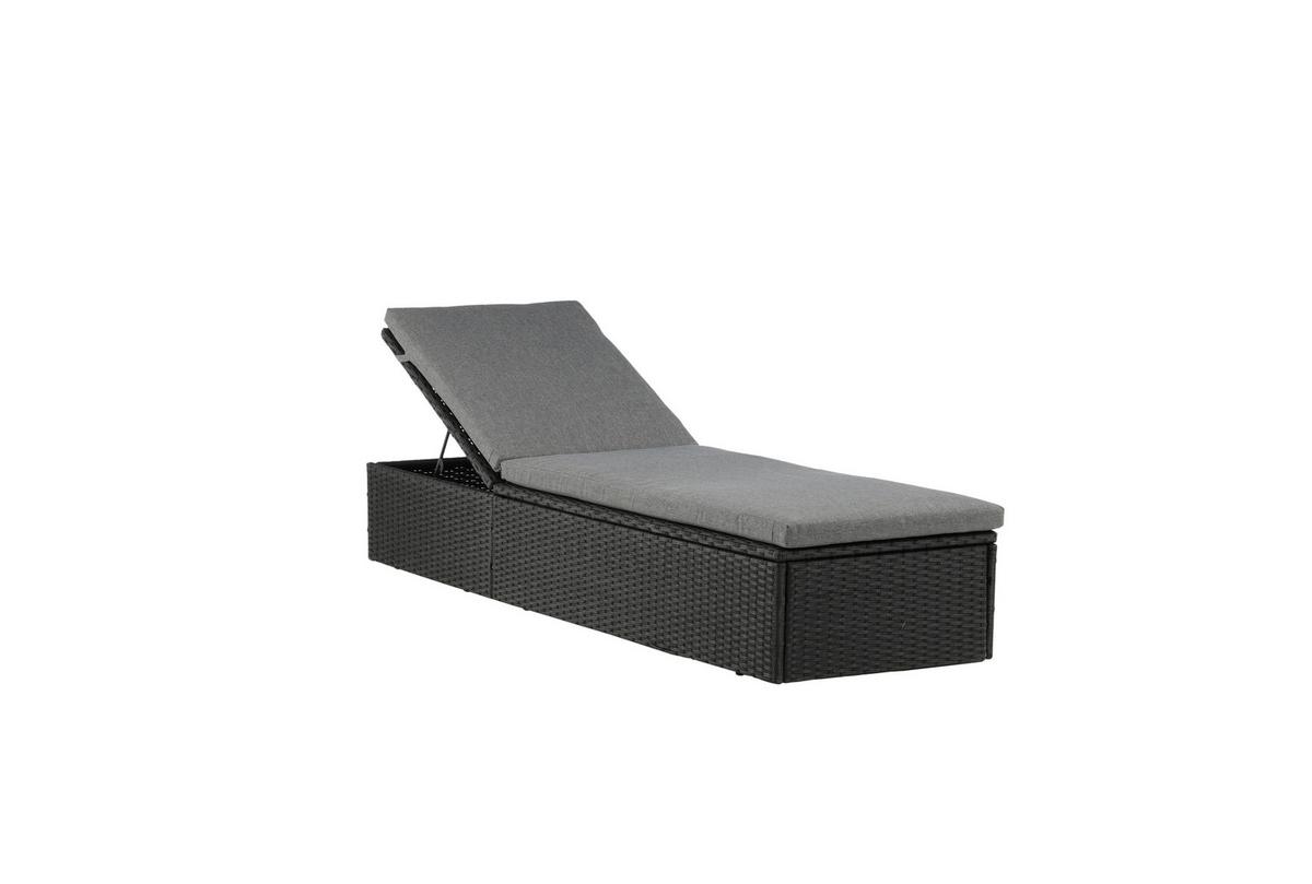 Sonnenliege Quad Kunststoff, Rückenlehne - Schwarz/Grau, KONVENTIONELL, Kunststoff/Textil (60.5/37.5/198cm) - Gardenson