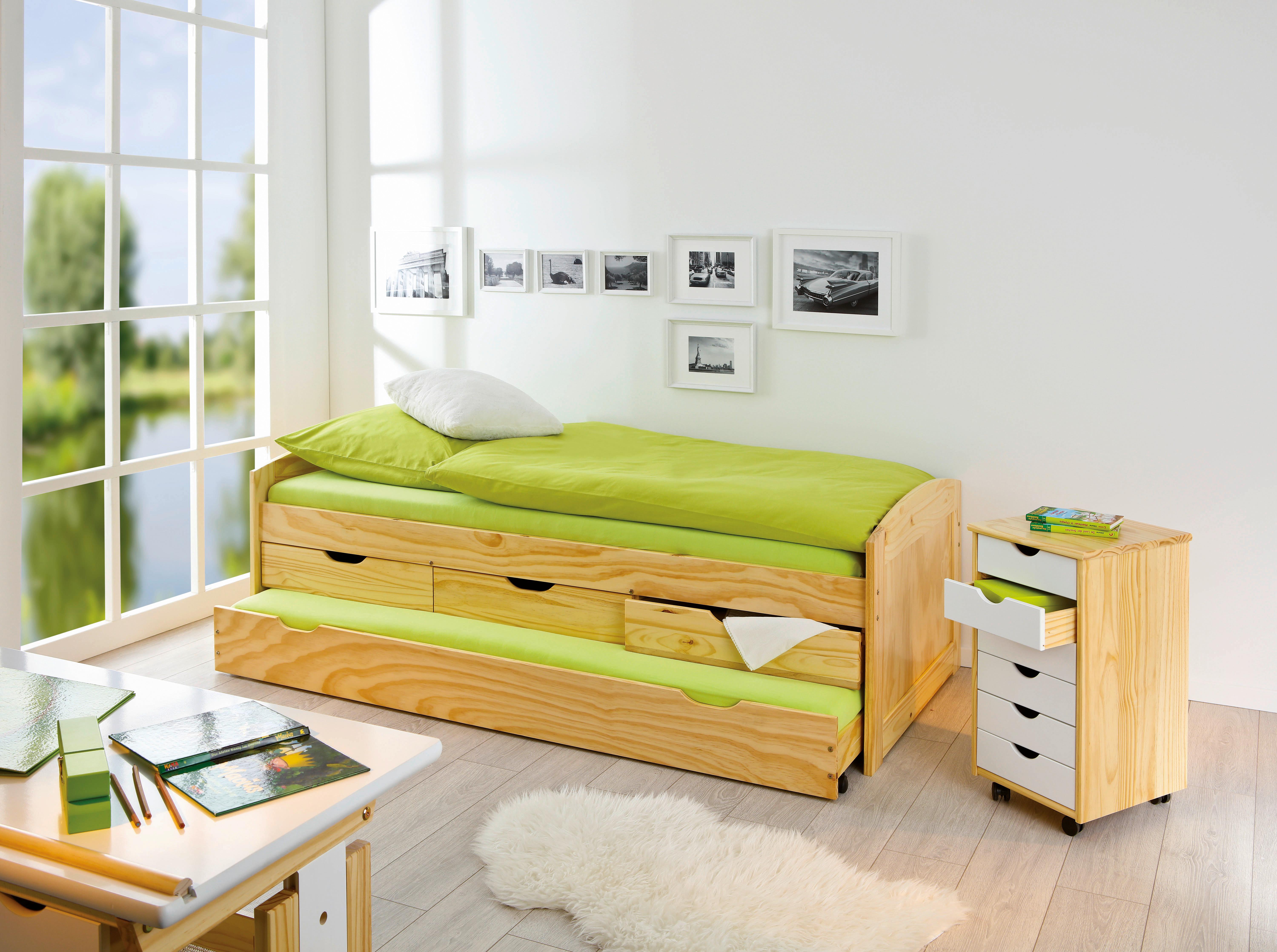 Ausziehbett mit Bettkasten 90x200 Marinella Kieferfarben - Kieferfarben, Basics, Holz/Kunststoff (90/200cm) - MID.YOU