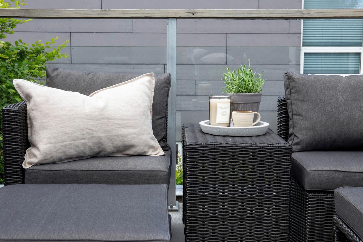 Gartenmöbel Set 5-Tlg. Quad Kunststoffgeflecht mit Kissen - Schwarz/Grau, KONVENTIONELL, Kunststoff/Metall - Gardenson