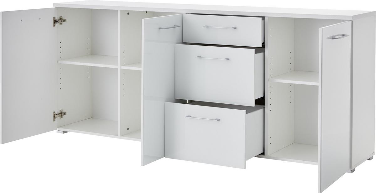 Sideboard mit Glas B: 194 cm Weiß - Schwarz/Weiß, MODERN, Glas/Holzwerkstoff (194/82/40cm) - Germania