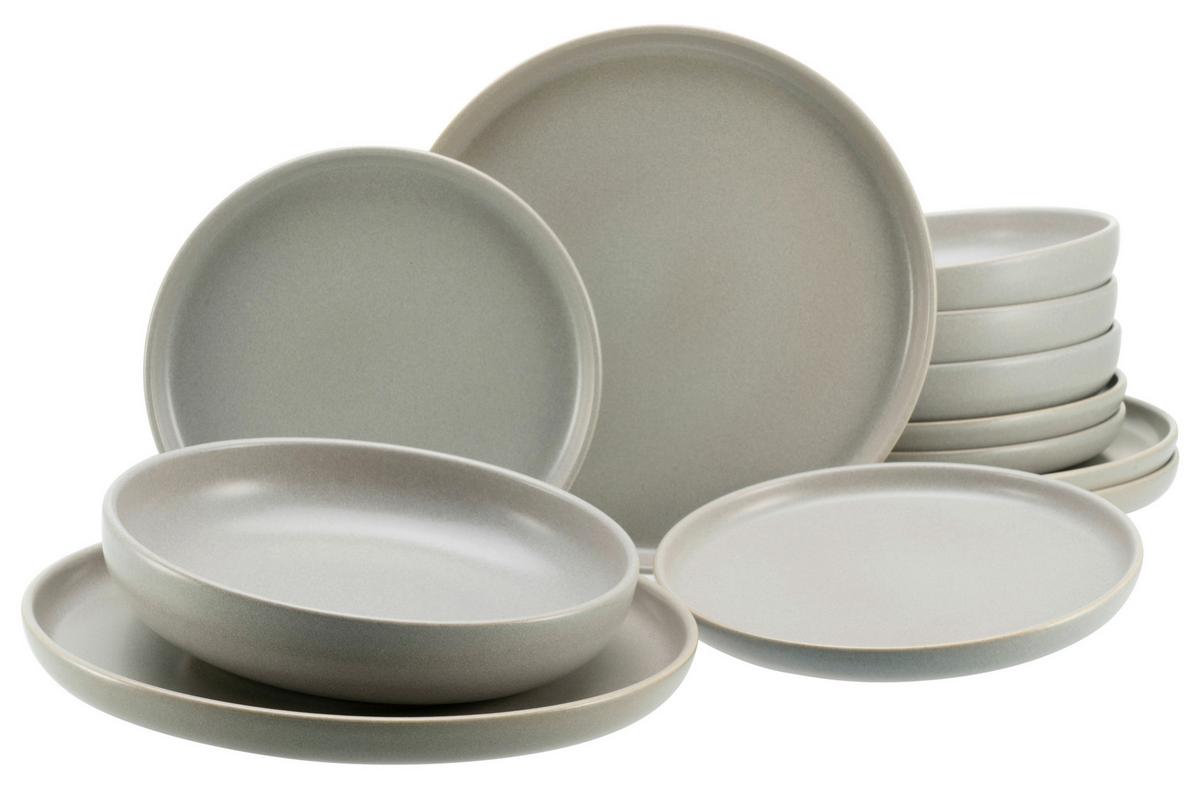 Tafelservice Uno Keramik 4personen Geschirr Set Grau - Grau, KONVENTIONELL, Keramik - Creatable