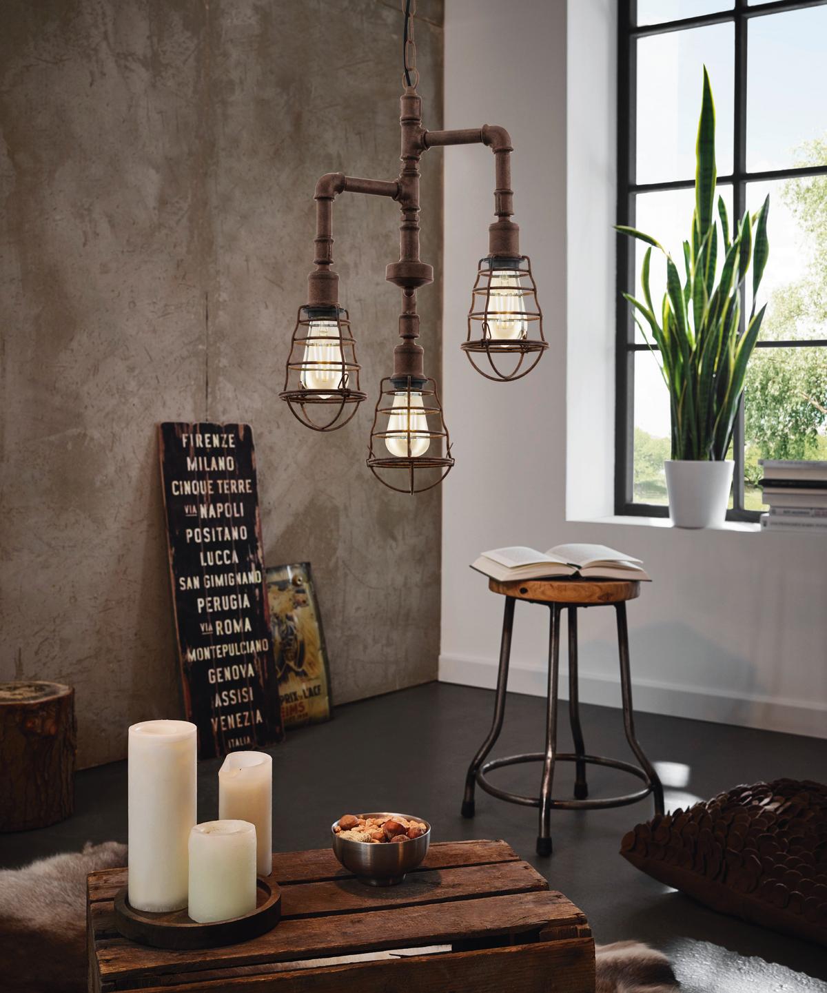 Hängeleuchten Port Seton H: 110 cm 3-Flammig, Stahl - Braun, KONVENTIONELL, Metall (36/110cm) - Eglo