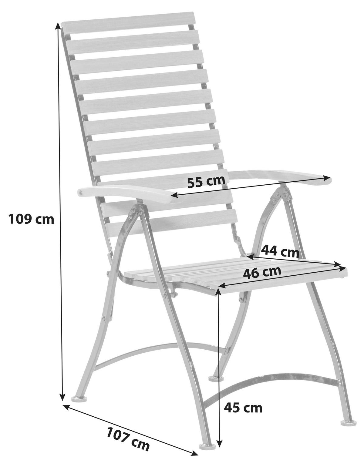 Gartensessel Klappbar Schlossgarten Holz/Metall - Graphitfarben/Naturfarben, KONVENTIONELL, Holz/Metall (55/109/107cm) - Gardenson