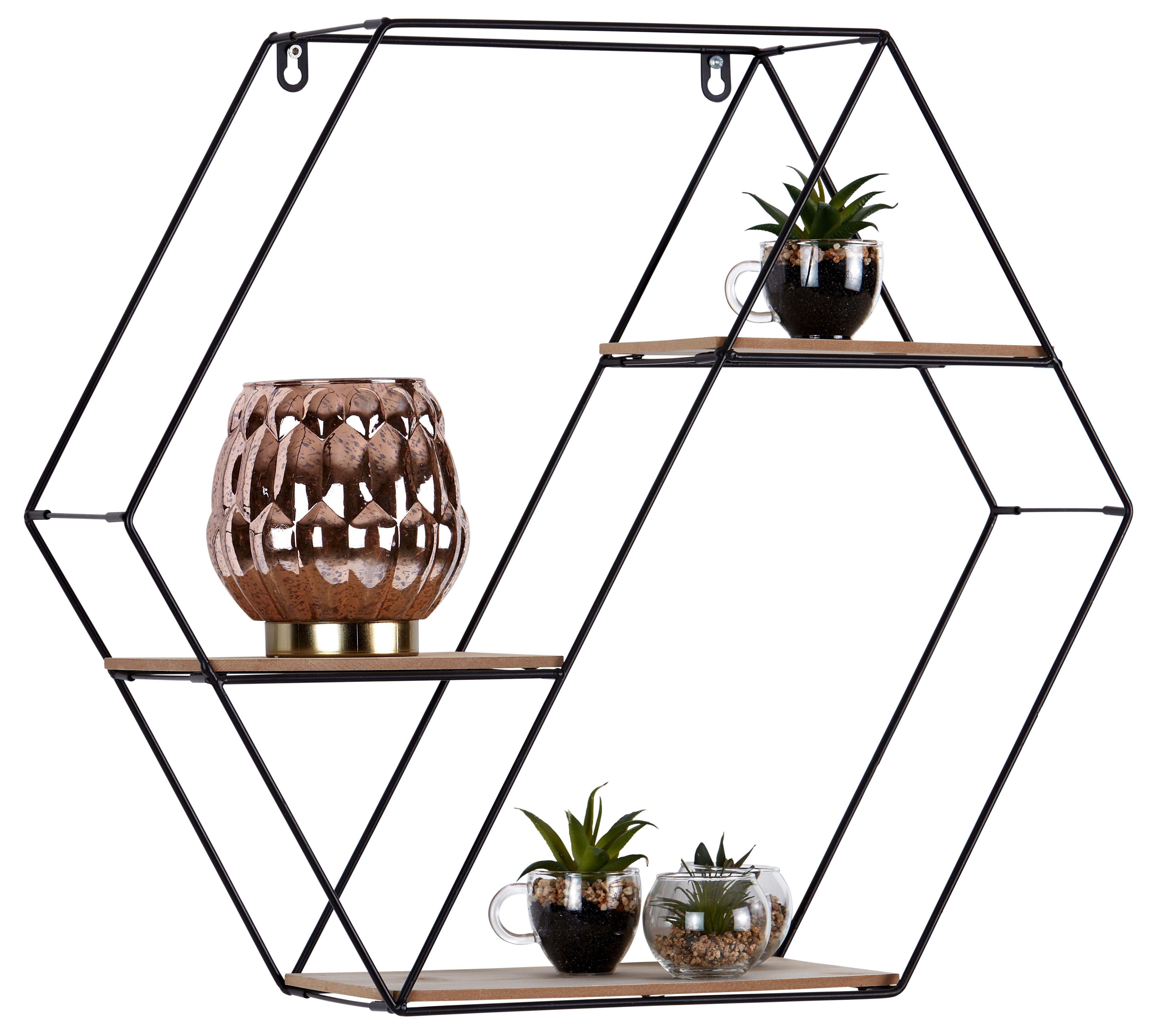 NÁSTENNÝ REGÁL BUD -SB- - čierna/prírodná farba, Modern, kov/kompozitné drevo (58/51/15cm) - Mömax