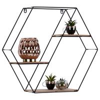 NÁSTĚNNÝ REGÁL BUD -SB- - černá/přírodní barvy, Moderní, kov/kompozitní dřevo (58/51/15cm) - Mömax