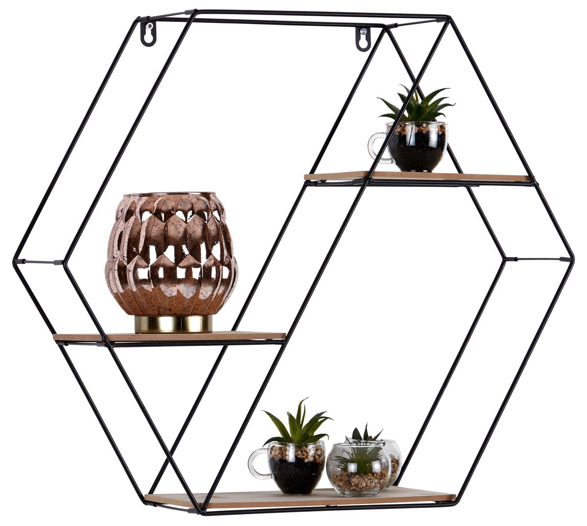 NÁSTĚNNÝ REGÁL BUD -SB- - černá/přírodní barvy, Moderní, kov/kompozitní dřevo (58/51/15cm) - Mömax