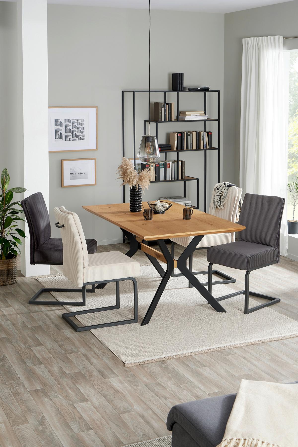 Esstisch mit Echtholz-Platte Rupert 150x90cm - Eichefarben/Schwarz, MODERN, Holzwerkstoff/Metall (150/76/90cm)