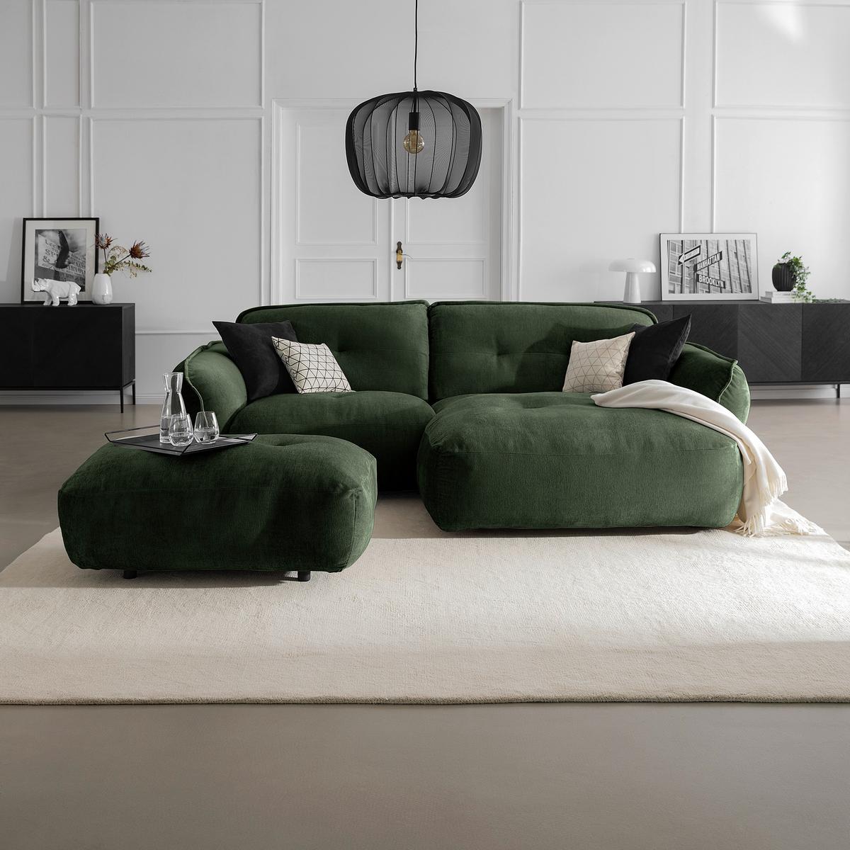 Hocker Fluffy, Dunkelgrün B: 112 Cm - Dunkelgrün/Schwarz, MODERN, Textil (112/46/65cm) - Trendmanufaktur