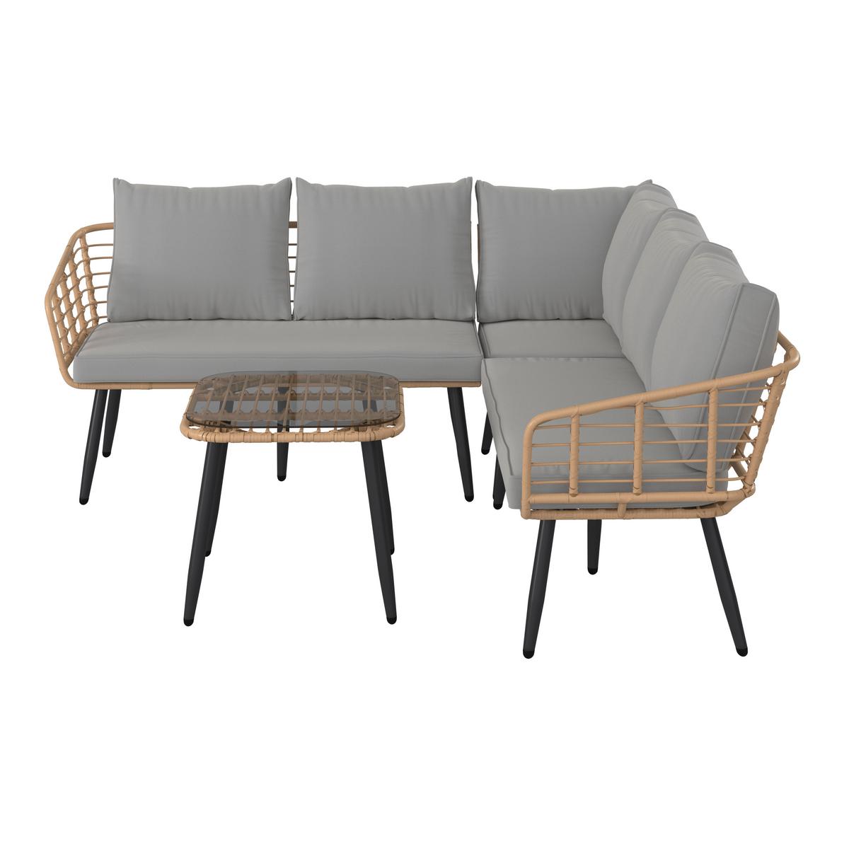 Lounge Garnitúra Poros - natúr/szürke, Modern, műanyag/Üveg (122/65cm) - Beldano