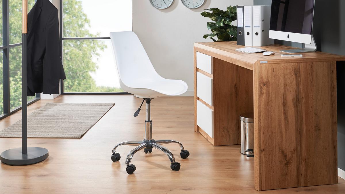 Drehstuhl Levi höhenverstellbar Weiß - Chromfarben/Schwarz, MODERN, Kunststoff/Textil (57,50/81-93/47cm) - MID.YOU