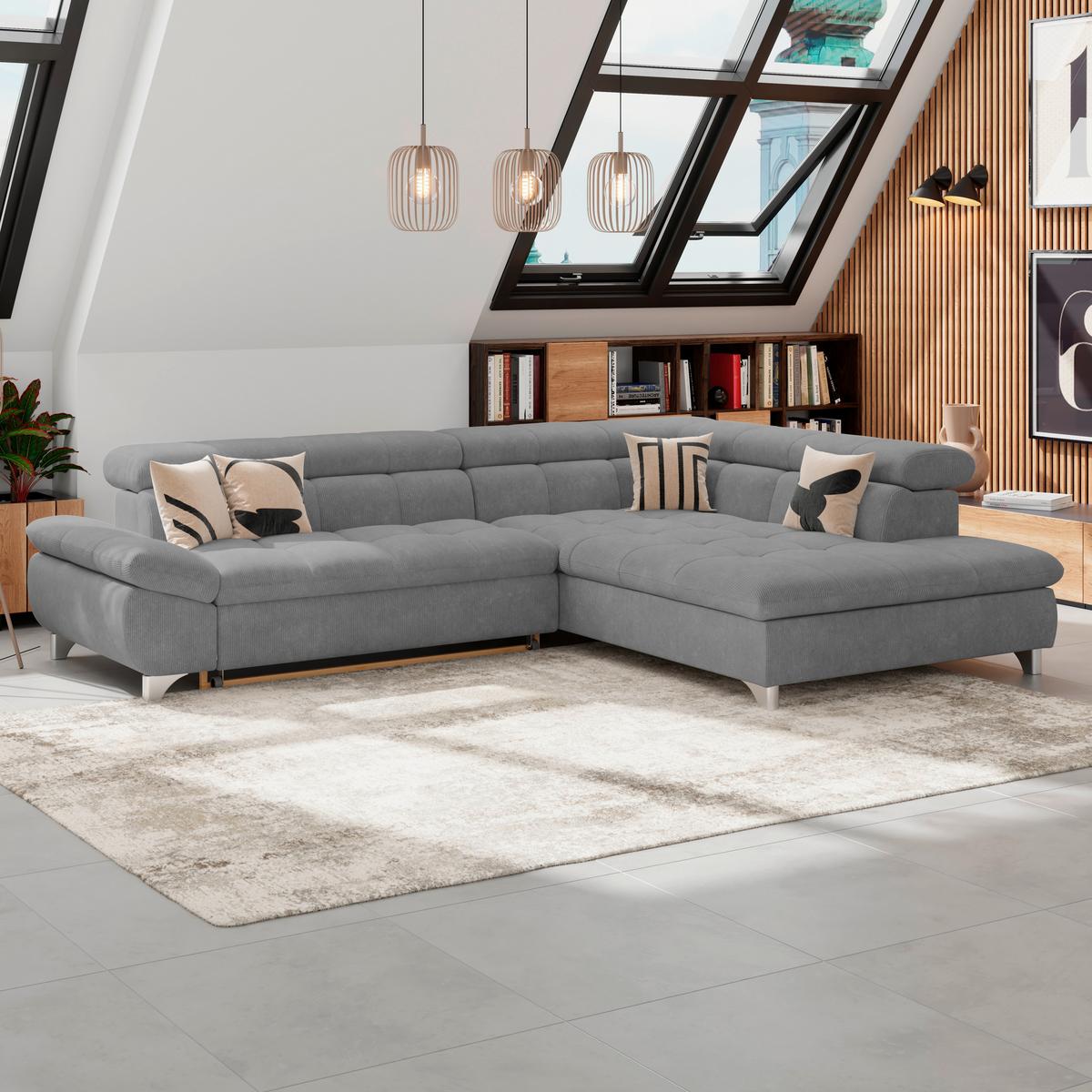 Ecksofa Gemini Anthrazit, B: 312cm - Chromfarben/Anthrazit, KONVENTIONELL, Textil (312/234cm)
