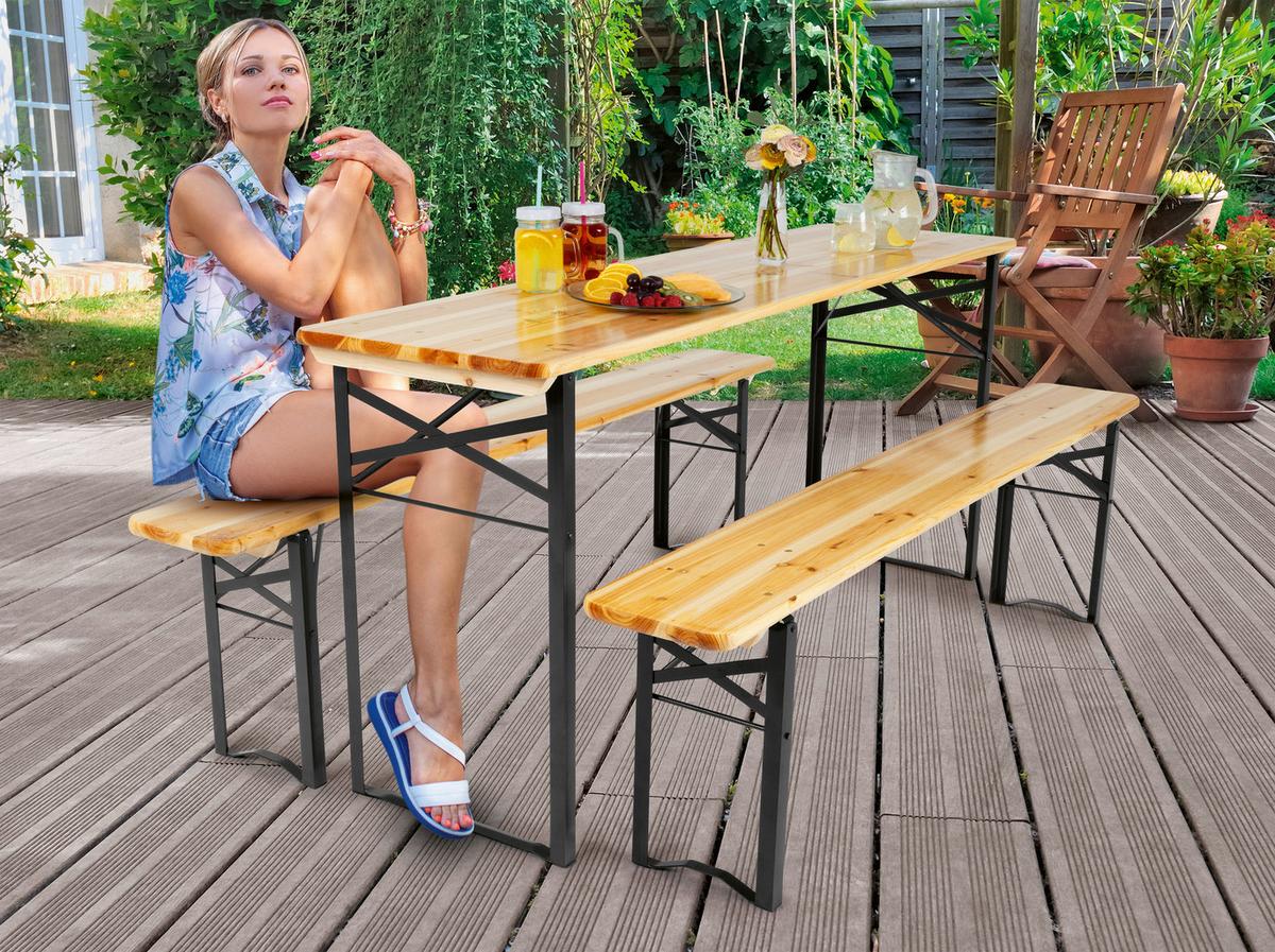 Bierzeltgarnitur 3tlg. - Fichtefarben, Basics, Holz/Metall (167/46/75cm)