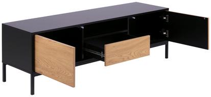 Lowboard SEAFORD aus Dekor in Schwarz/Eiche mit 2 Türen und 1 Lade offen