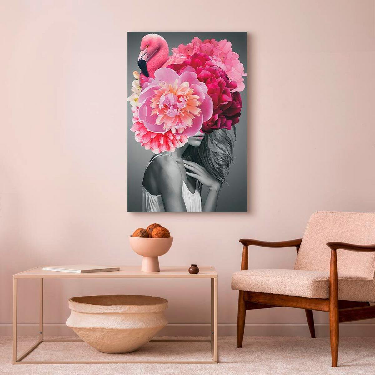 Leinwandbild Flamingo Girl Grau Pink B: 40 Cm - Pink/Grau, Basics, Holzwerkstoff/Textil (40/60/1,2cm) - artgeist