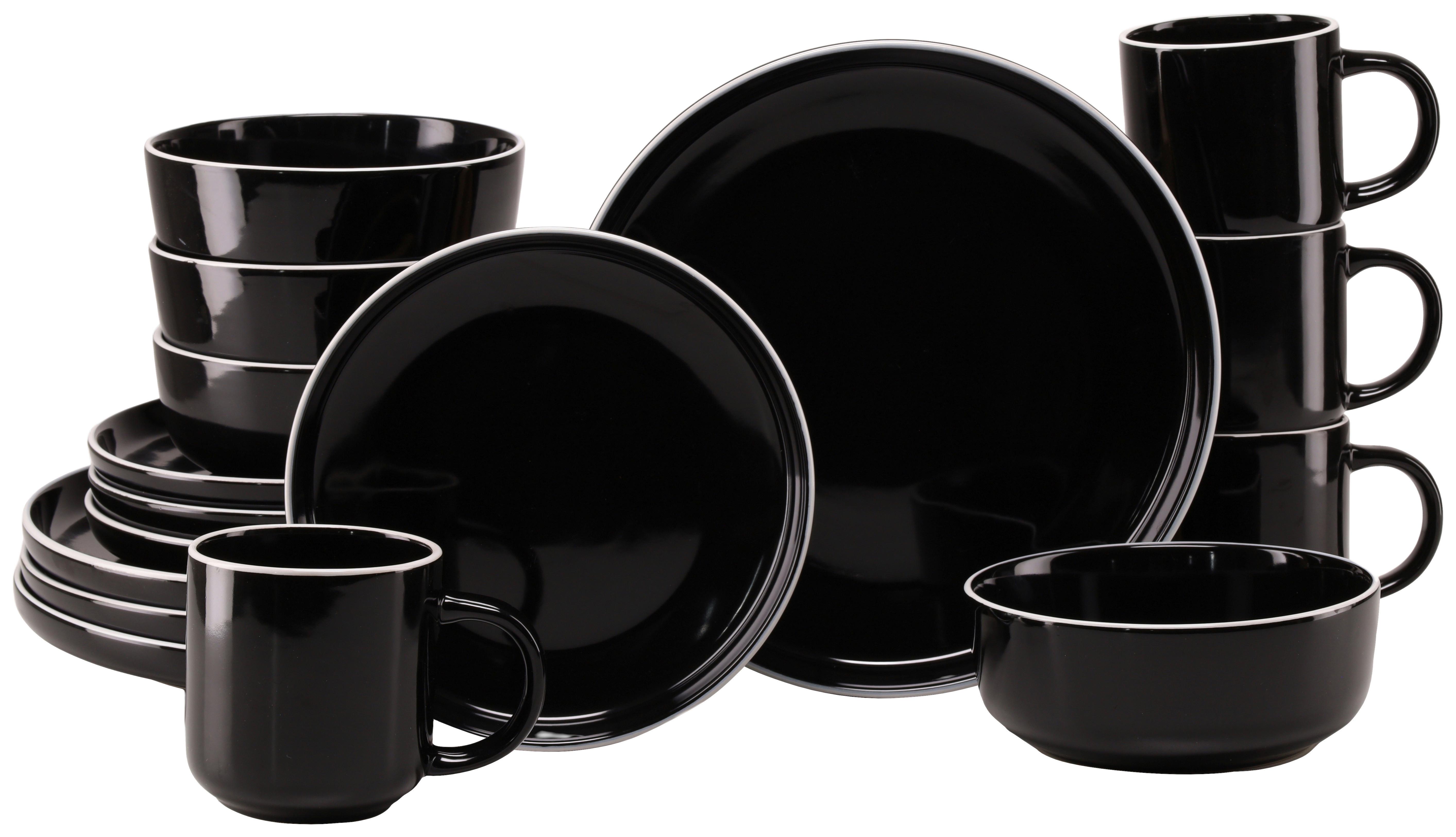 Kombiservice Nordic Gourmet Schwarz, 4 Pers., 16-teilig - Schwarz Hochglanz/Weiß, Basics, Keramik - Creatable