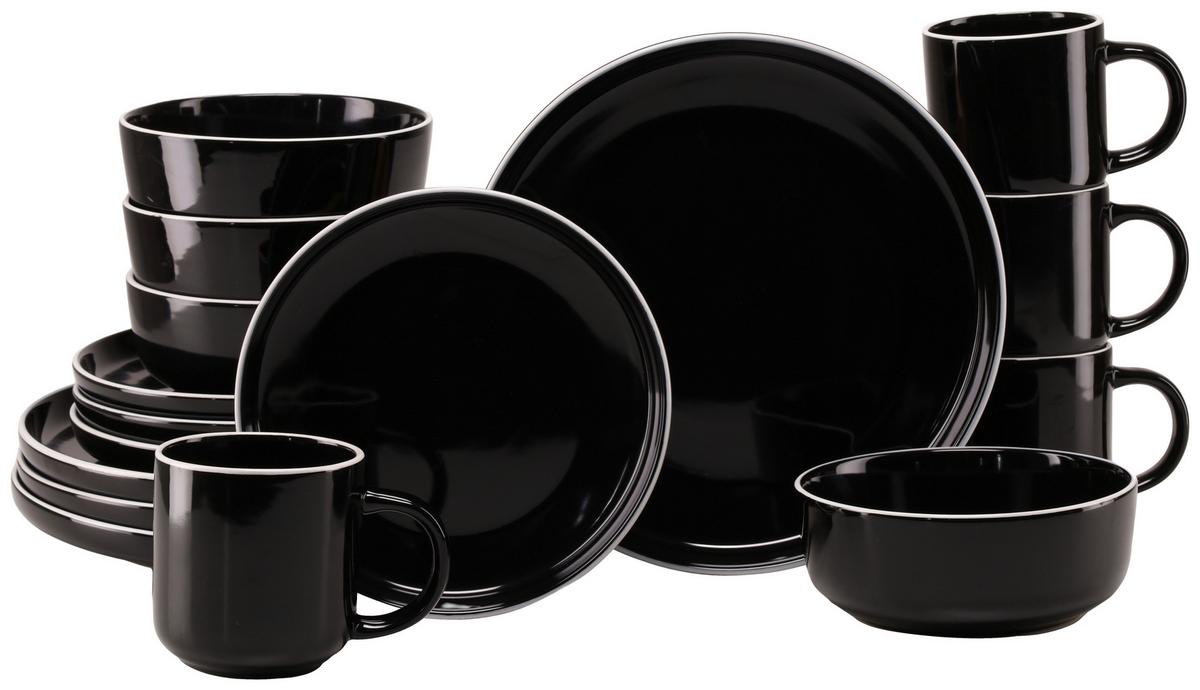 Kombiservice Nordic Gourmet Schwarz, 4 Pers., 16-teilig - Schwarz Hochglanz/Weiß, Basics, Keramik - Creatable