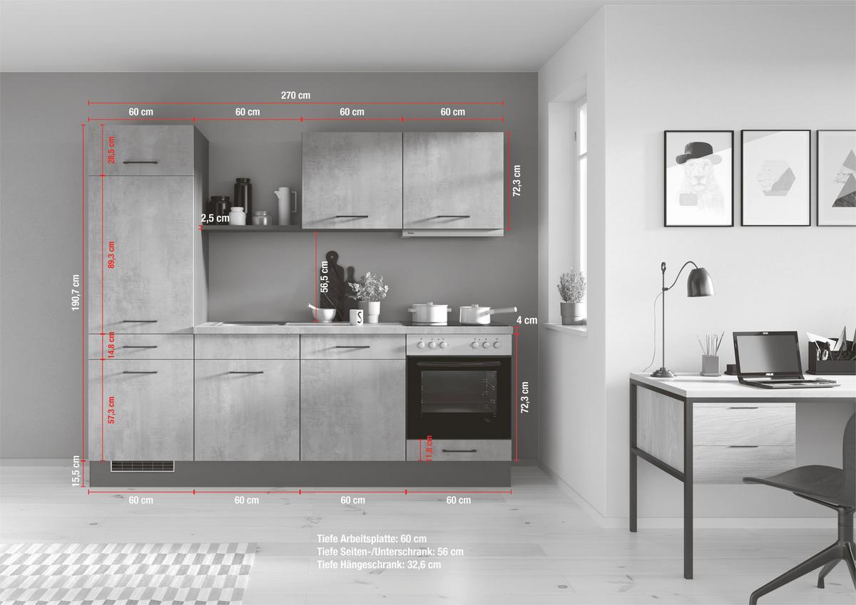 Küchenblock Ip120 Grau B: 240 cm - Graphitfarben/Grau, Trend, Holzwerkstoff (240cm) - Impuls