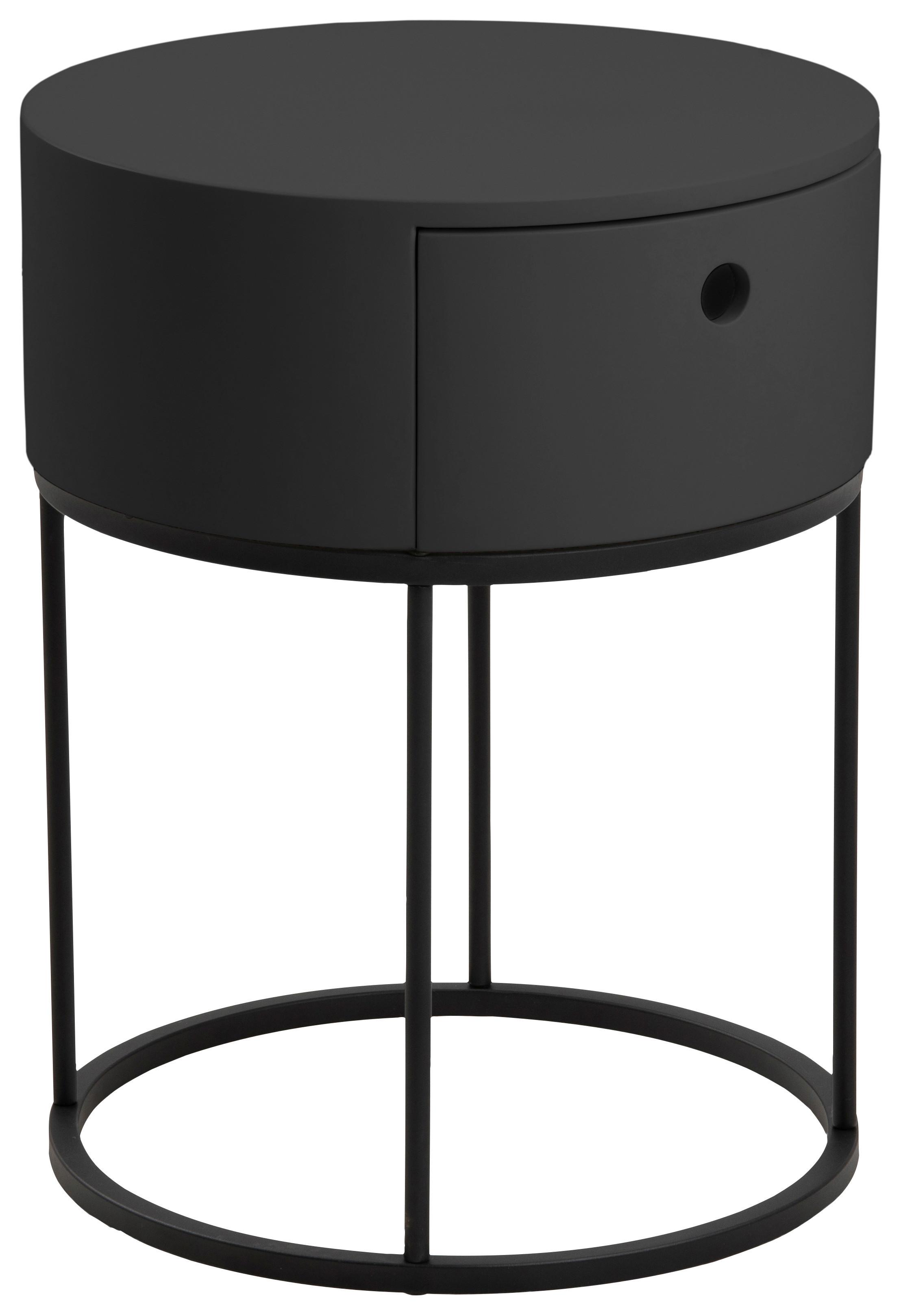 Nočný stolek POLO, 1 zásuvka, černá barva - černá, Moderní, kov/kompozitní dřevo (40/51cm) - MID.YOU