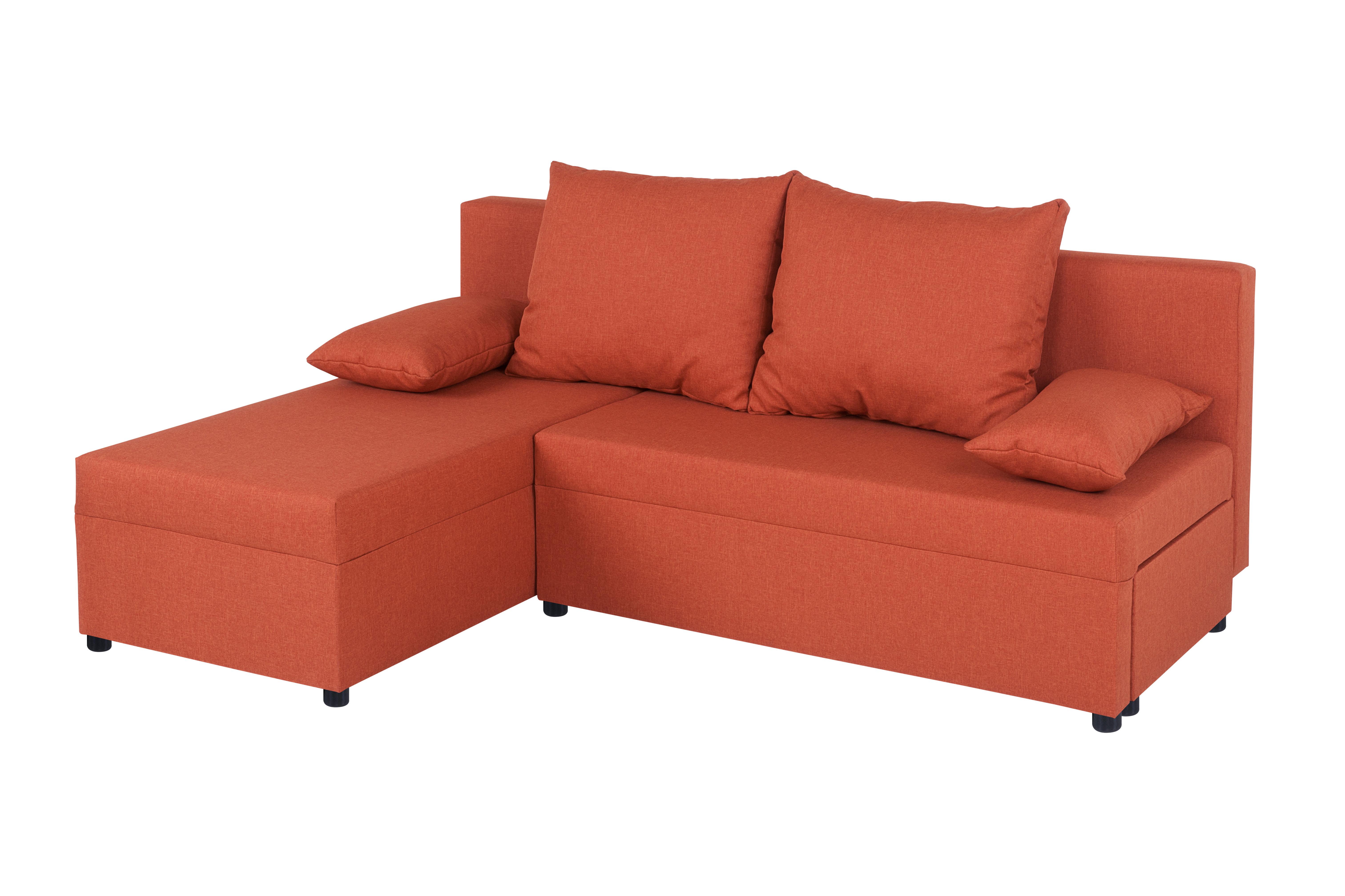 Rohová sedačka JON,oranžová, oboustranná,lůžko,úl.prostor - oranžová/černá, Design, kompozitní dřevo/textil (147/195cm) - P & B