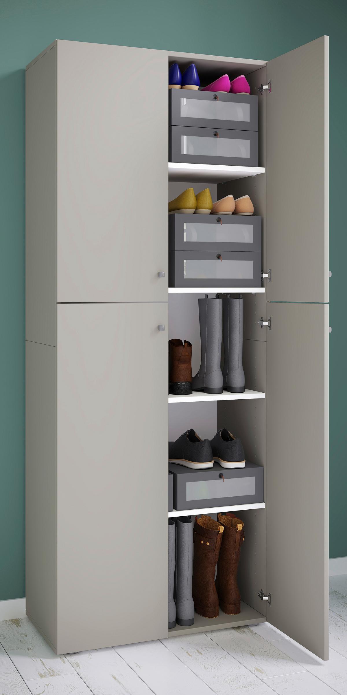 Schuhschrank Lona Grau Dekor 4-Türig Hoch B: 70 cm - Schwarz/Grau, KONVENTIONELL, Holzwerkstoff (70/182/37cm) - MID.YOU