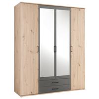 Drehtürenschrank Mit Spiegel 159 Cm Chicago, Eiche Dekor - Eichefarben/Anthrazit, Basics, Glas/Holzwerkstoff (159/196/53,5cm) - MID.YOU