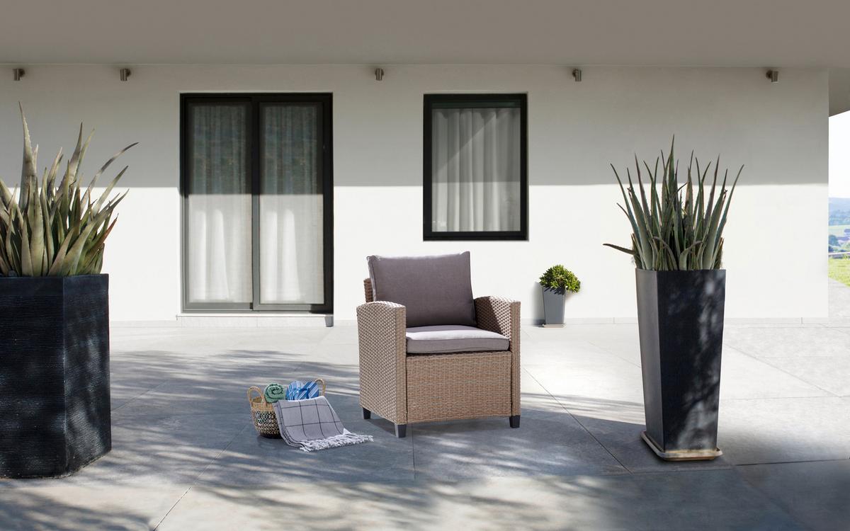 Loungesessel Porto In Rattan-Optik Mit Kissen - Braun/Grau, MODERN, Kunststoff/Textil (65/67/73cm) - Ondega