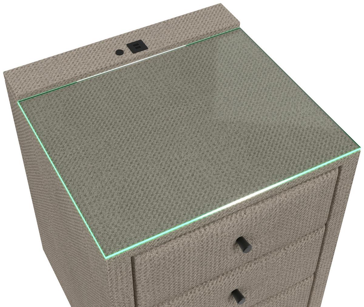 Nachtkästchen Brisbane I inkl. USB Anschluss B: 49,5cm - Beige, Trend, Glas/Holzwerkstoff (49,5/56,5/46cm) - Sembella