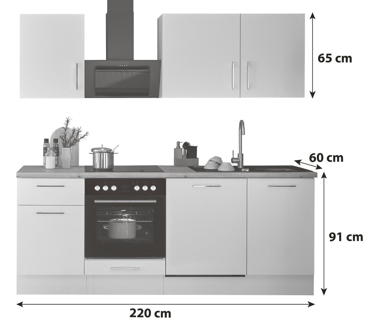 Küchenblock Turin Weiß/Eiche Dekor B: 220 cm - Weiß/Eiche Artisan, Basics, Holzwerkstoff (220cm) - P & B