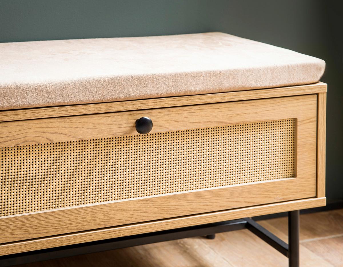 Schuhbank Eichefarben Dekor B: 100 Cm - Eichefarben/Beige, Design, Holzwerkstoff/Textil (100/60/38cm) - MID.YOU