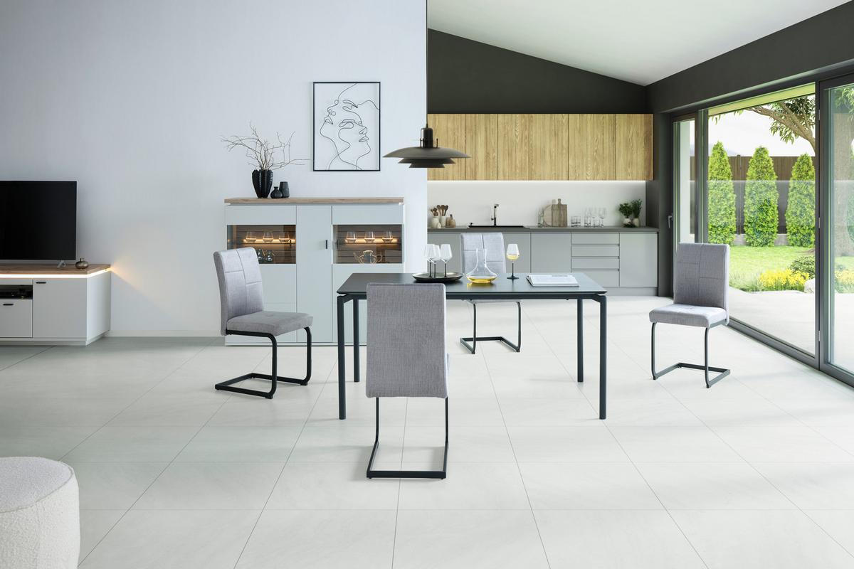 Schwingstuhl Tilos Samt Hellgrau, B: 41 Cm - Hellgrau/Schwarz, KONVENTIONELL, Textil/Metall (41/98/55cm) - MID.YOU