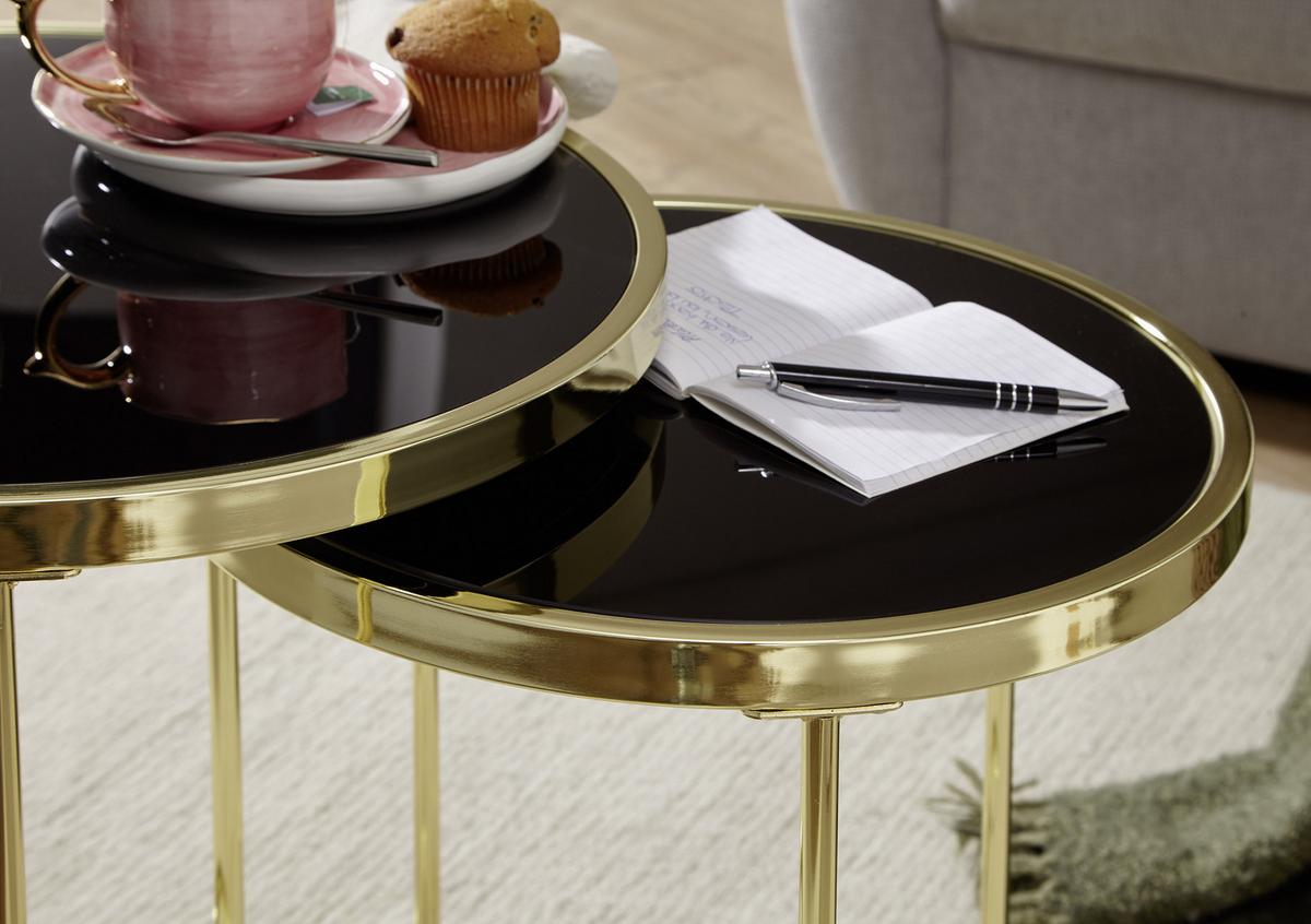 Beistelltisch 2er-Set Cora, Glasplatte Verspiegelt, Gold - Goldfarben, Design, Glas/Metall (42/42/45cm) - MID.YOU