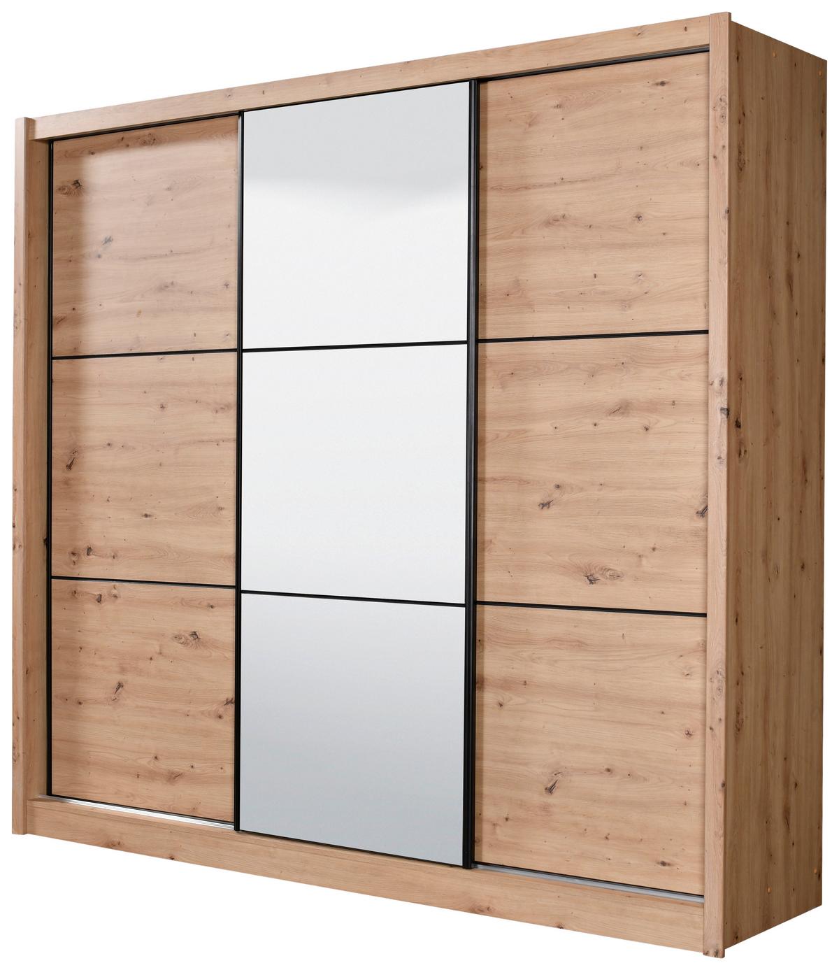 Tolóajtós Szekrény Navara 242/215,5 Cm - Artisan tölgy, Basics, faalapú anyag/Üveg (242/215,5/60cm)