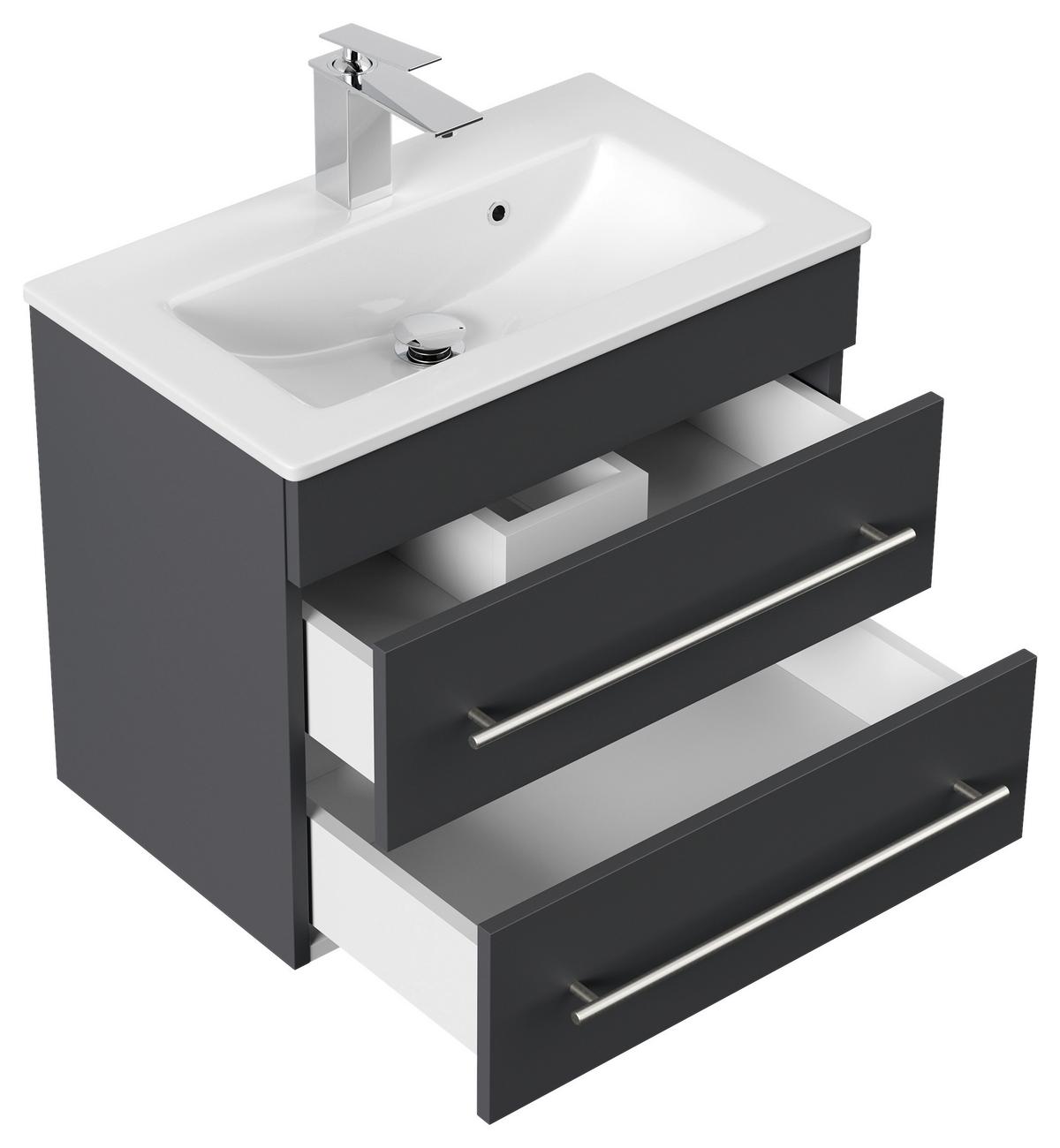 Badezimmer Portus Graphitfarben B: 60,6cm - Graphitfarben/Weiß, MODERN, Keramik/Holzwerkstoff (60,6cm) - MID.YOU