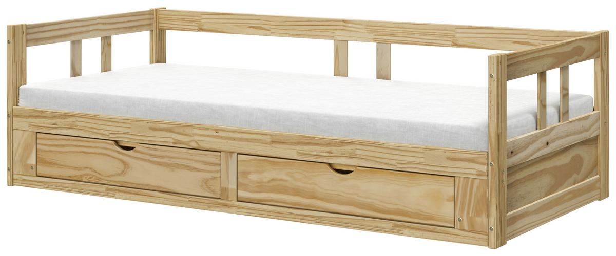 Ausziehbett Kiefer +lattenrost 90x200 cm Livio Natur - Naturfarben, MODERN, Holz/Holzwerkstoff (90/200cm) - MID.YOU
