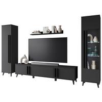 Wohnwand Helsinki 02 Schwarz B: 260 cm - Schwarz, Trend, Glas/Holzwerkstoff (260/159,5/33cm) - P & B