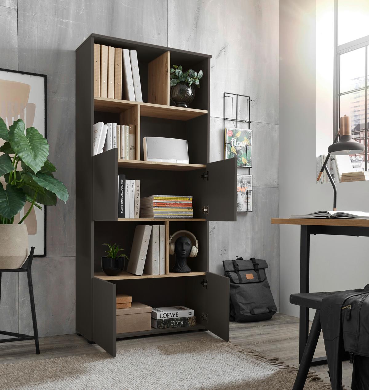 REGÁL SAVANNA -EXKLUSIV- - černá/antracitová, Moderní, kompozitní dřevo/plast (80/180/35cm) - Mömax